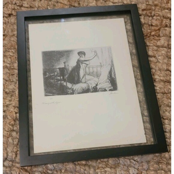 John Sloan "Turning Out The Light" Plate Signed Lithograph Reproduction NYC Life - Picture 11 of 13